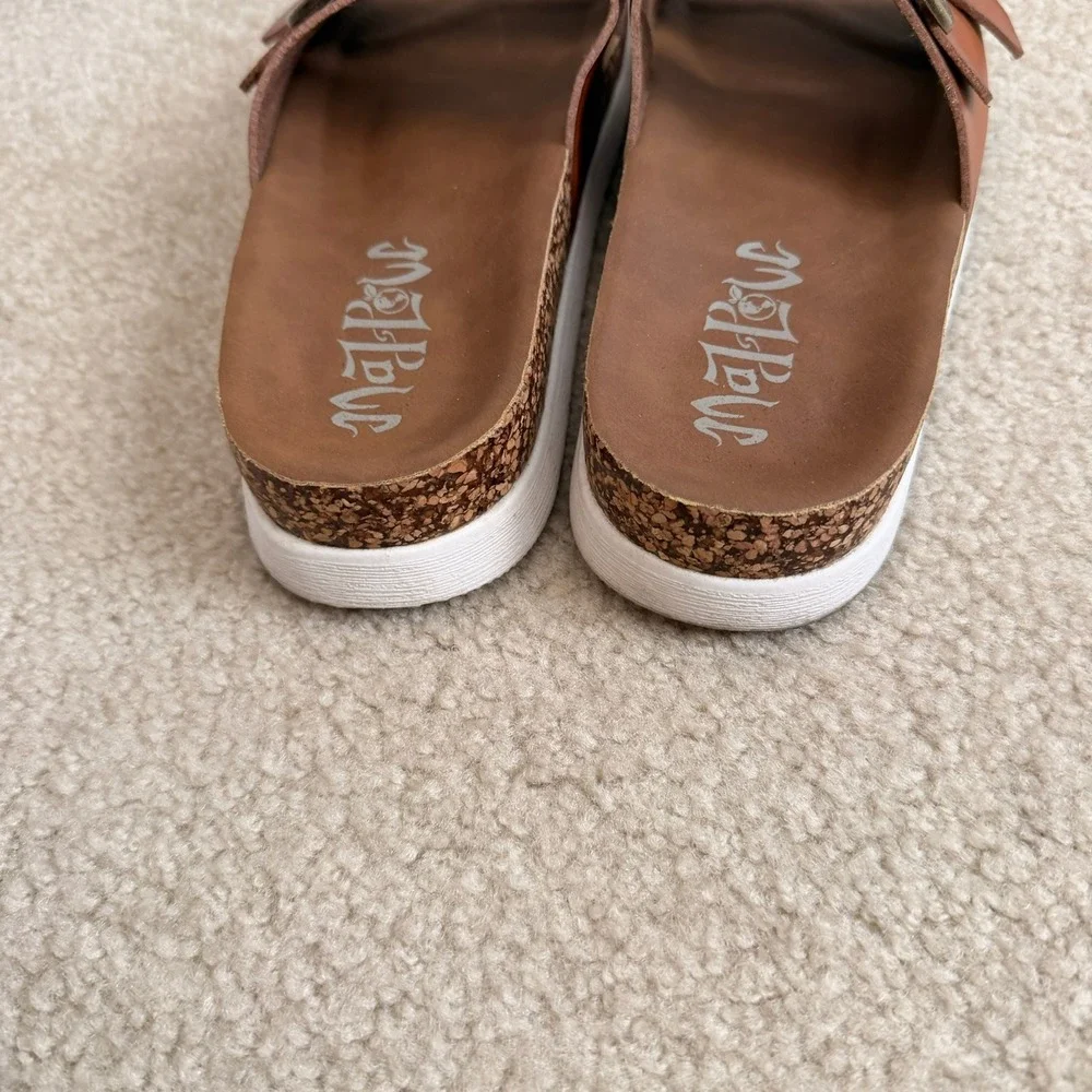 Mad Love Cognac Brown Double Strap Buckle Footbed Slide Sandals Womens 9